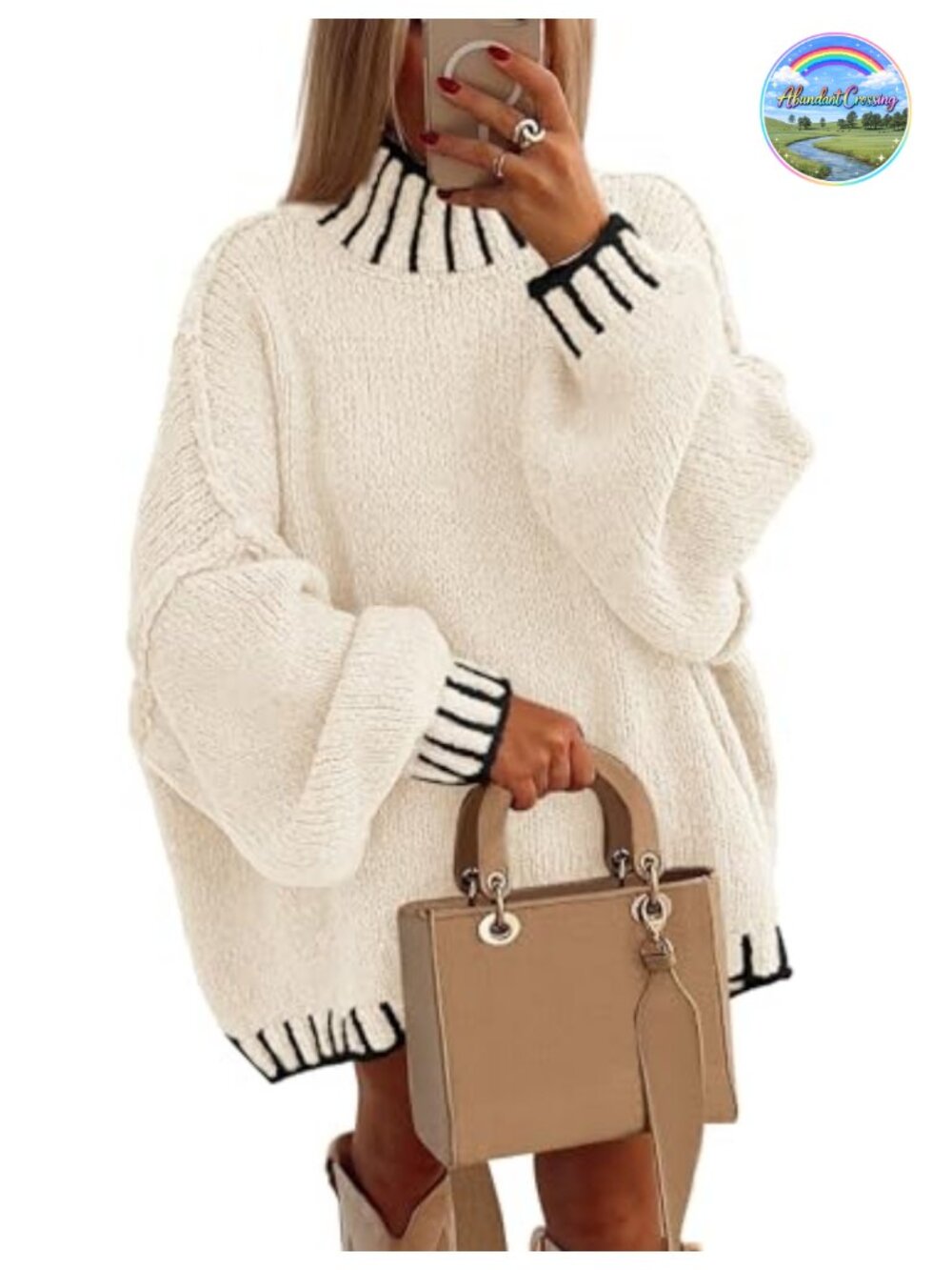 Women's Oversized Chunky Knit Pullover Sweater Mock Neck Long Sleeve Fall